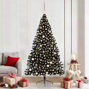 vidaXL Árvore de Natal Artificial Pré-iluminada Preto 210 cm PVC