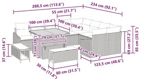 Conjunto de Sofá de Jardim de 12 peças com Almofadas Cinza de Rattan P
