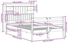 Cama c/ estante sem colchão 120x190cm pinho maciço castanho-mel