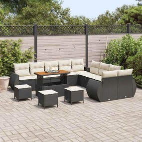 Conjunto de Sofás de Jardim vidaXL de 14 Peças com Almofadas Preto Rat
