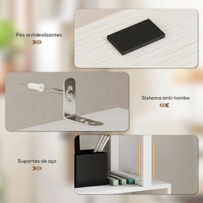 Estante de 5 Níveis em Forma de S Estante de Livros com 5 Prateleiras e 2 Portas 60x23,8x179,2 cm Branco