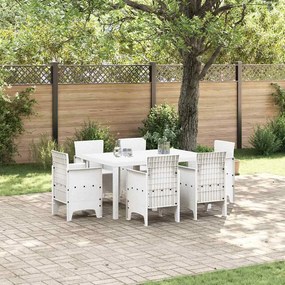 vidaXL Conjunto de Jantar para o Jardim com 7 peças, Mesa Branca de Polirattan