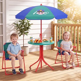 Conjunto de piquenique infantil de 4 peças com 2 cadeiras dobráveis e guarda-sol de altura ajustável para crianças dos 3 aos 6 anos, para jardim ou pá