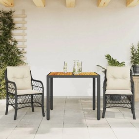 3 pcs conjunto de bistrô com almofadões vime PE preto