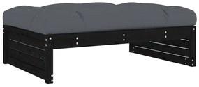 2pcs conjunto lounge jardim c/ almofadões madeira maciça preto