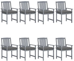 Cadeiras de jardim c/ almofadões 8 pcs acácia maciça cinzento