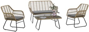 Conjunto de Jardim Kroya – 2 Poltronas + Sofá de 2 Lugares + Mesa de C