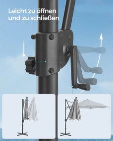 Guarda-sol jardim Ø 300 cm com luzes LED solares UPF 50+ rotativo 360º com base cruzada (SEM PESOS) Cinzento