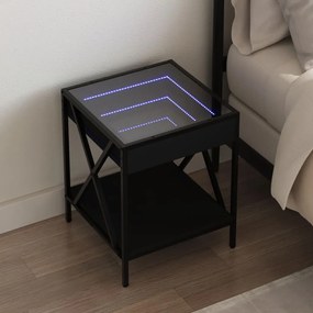 Mesa de cabeceira com luzes LED Infinity 40x40x49 cm preto