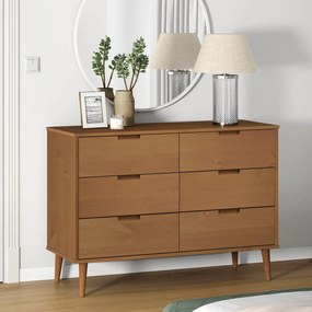 vidaXL Armário de gavetas MOLDE 113x40x80 cm pinho maciço castanho