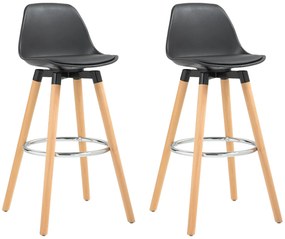 HOMCOM Conjunto de 2 Bancos de Bar Estofado em PU Bancos Altos de Cozinha com Pés de Madeira 38,5x42,5x91 cm Preto