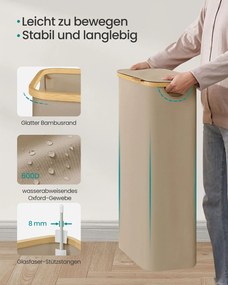 Cesto de roupa suja elegante de 65 L, 42 x 22,5 x 70,5 cm castanho camelo