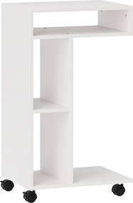 Mesa Auxiliar em Forma de C Mesa Auxiliar para Sofá com Rodas Compartimentos Abertos 40x30x69 cm Branco
