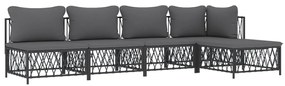 5 pcs conjunto lounge de jardim com almofadões aço antracite