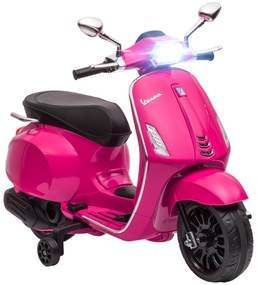 AIYAPLAY Moto Elétrica para Crianças com Licença Vespa 6V com USB MP3 Luz LED Rádio FM  Velocidade 3 km/h 107x47x73 cm Rosa | Aosom Portugal