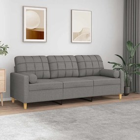 vidaXL Sofá 3 lugares + almofadas/almofadões 180cm tecido cinza-escuro