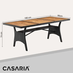 Mesa de jardim Polyrattan Takeo 190x90x74cm acácia preto