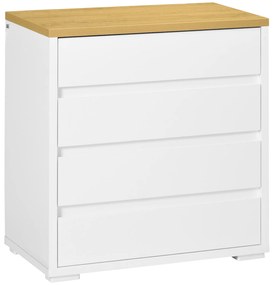 HOMCOM Cómoda Moderna com 4 Gavetas Cómoda de Madeira para Dormitório Sala de Estar Carga Máxima 40 kg 70x37x75 cm Branco e Madeira