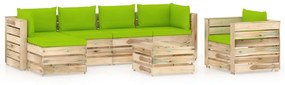 7 pcs conj. lounge jardim c/ almofadões madeira impreg. verde