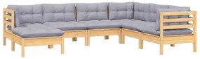 7 pcs conjunto lounge de jardim + almofadões cinza pinho maciço