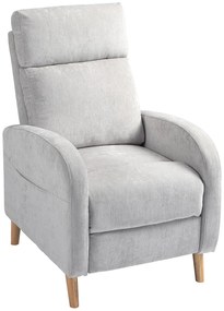 HOMCOM Poltrona Relax Reclinável Manual Estofada em Linho Sintético com Apoio para os Pés e Bolso Lateral 68x90x106 cm Cinza Claro