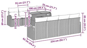 Conjunto de Jantar de Jardim com 9 Peças e Almofadas em Bege