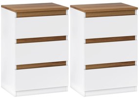 Conjunto de 2 Mesas de Cabeceira com 3 Gavetas Mesas de Cabeceira para Dormitório Estreitas 40x30x59,5 cm Branco