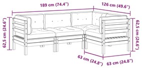 4pcs conj. sofás jardim c/ almofadões pinho maciço castanho mel