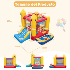 Castelo insuflável com insuflador 480W para crianças com escorrega Cesto de basquetebol Piscina 306 x 288 x 239 cm