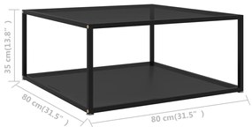 Mesa de centro 80x80x35 cm vidro temperado preto