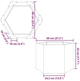 Vaso/floreira de jardim hexagonal 69x60x45 cm aço corten