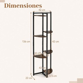Suporte para Plantas, 42 x 22 x 136 cm, 6 Níveis em Madeira e Metal, Castanho