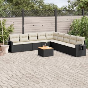 10 pcs conjunto sofás de jardim c/ almofadões vime PE preto