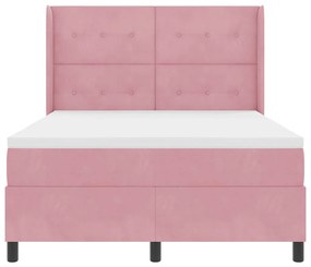 Cama Box Spring com Colchão Rosa 140x190 cm Veludo