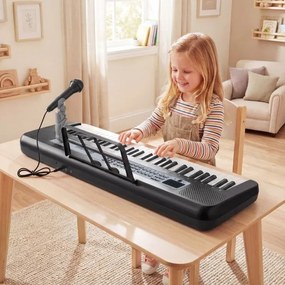 Teclado de piano de 61 teclas para crianças – Brinquedo musical, piano digital educativo com suporte ajustável, microfone e suporte para partituras pr
