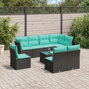 vidaXL 9 pcs conjunto de sofás p/ jardim c/ almofadões vime PE preto