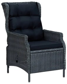 vidaXL Cadeira jardim reclinável c/ almofadões vime PE cinzento-escuro