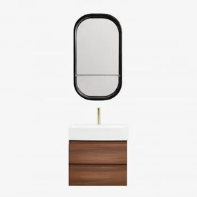 Conjunto De Móvel De Casa De Banho Em Madeira E Chapa De Freixo Com Lavatório Integrado Ona Madeira Escura & Oval Com Prateleira Preto - Sklum
