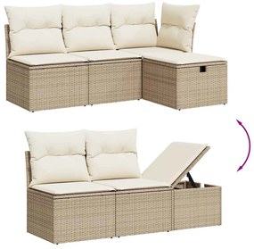 7 pcs conjunto de sofás p/ jardim com almofadões vime PE bege