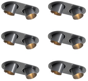 Set van 6 inbouwspots gunmetal GU10 35mm kantelbaar 2-lichts - Installa Moderno