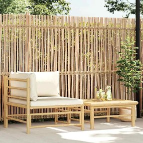 vidaXL 2 pcs conj. lounge p/ jardim em bambu c/ almofadões branco nata