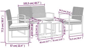 5 pcs conj. jantar p/ jardim c/ almofadões vime PP cinza-escuro