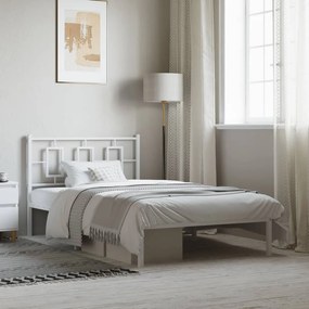 vidaXL Estrutura de cama em metal com cabeceira 107x203 cm branco