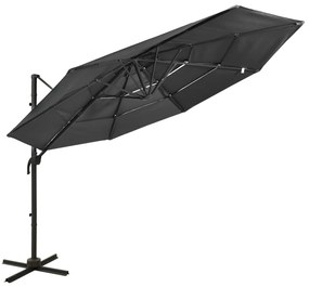 Guarda-sol de jardim 4 camadas c/ poste alumínio 3x3m antracite