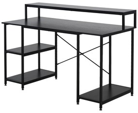 HOMCOM Mesa para Computador com Prateleiras Pés Ajustáveis Moldura de Metal 140x60x93 cm