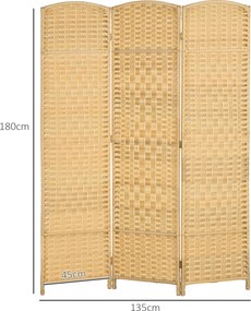 Biombo interior de madeira com 3 painéis 135 x 180 cm, divisória dobrável para sala de estar e quarto, madeira natural