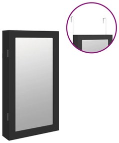 Móvel para joias de parede espelhado com luzes LED preto