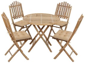 5 pcs conj. de jantar dobrável c/ almofadões p/ exterior bambu