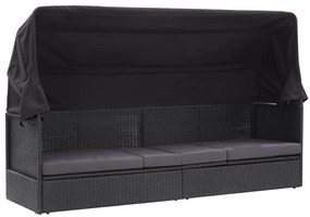 Sofá-cama de exterior com toldo vime PE preto