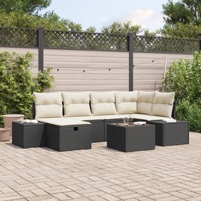 Conjunto de Sofás de Jardim com Almofadas de 7 Peças Preto de Rattan S